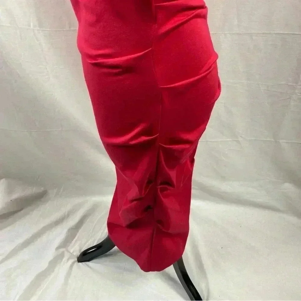 Nicole Miller Artelier Red Ruched Long Sleeve Cocktail Dress Medium - Picture 2 of 5